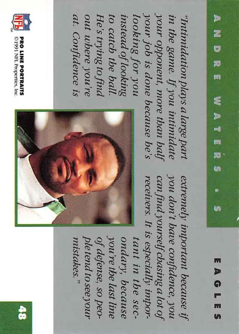 NFL trading card of Andre Waters from Pro Line Portraits, Philadelphia Eagles Football