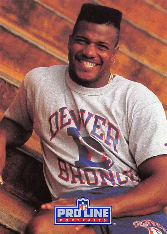 Smiling athlete in Denver Broncos t-shirt for Bobby Humphrey Pro Line Portraits card