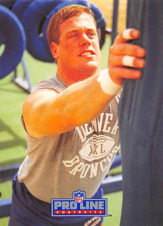 Greg Kragen in Denver Broncos sleeveless shirt during training for Pro Line Portraits card