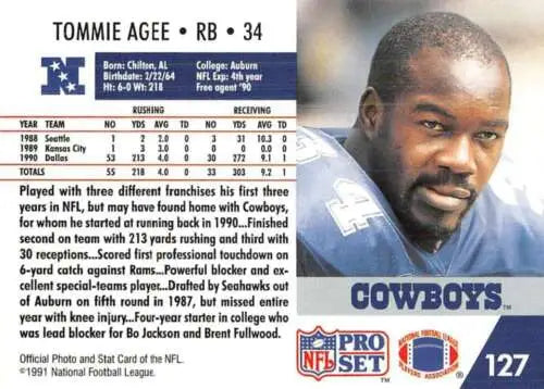 Tommie Agee football card from 1991 Pro Set #127 in original gloss condition