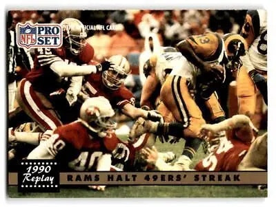 1991 Pro Set #332 card showcasing Rams halt 49ers’ streak in epic football matchup