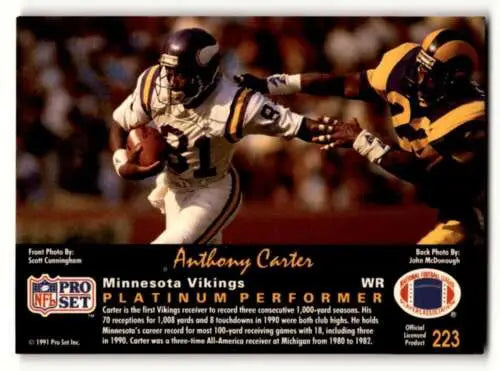 1991 Pro Set Platinum #223 Anthony Carter Minnesota Vikings Football trading card original gloss