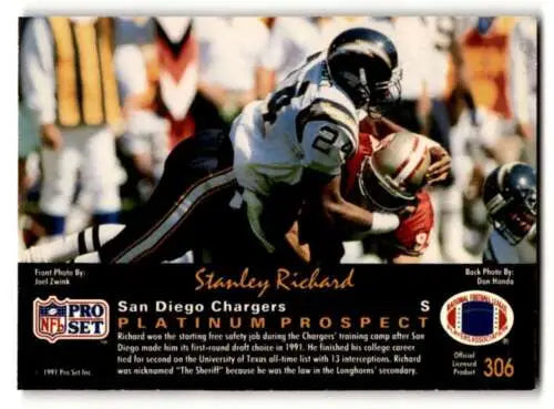 Stanley Richard San Diego Chargers football card from 1991 Pro Set Platinum original gloss