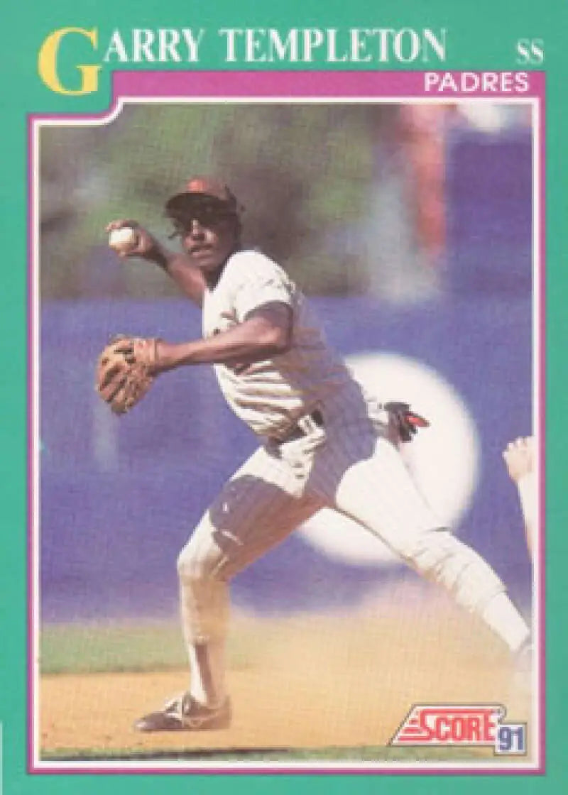 1991 Score #117 Garry Templeton NM-MT San Diego Padres Baseball Card featuring player throw