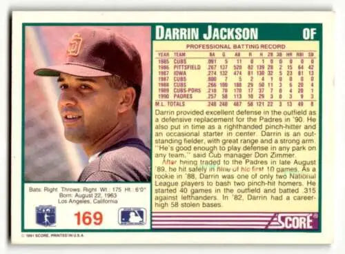 Darrin Jackson San Diego Padres baseball card with original gloss from 1991 Score