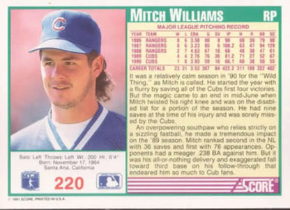 Chicago Cubs Mitch Williams UER baseball card featuring player in blue cap