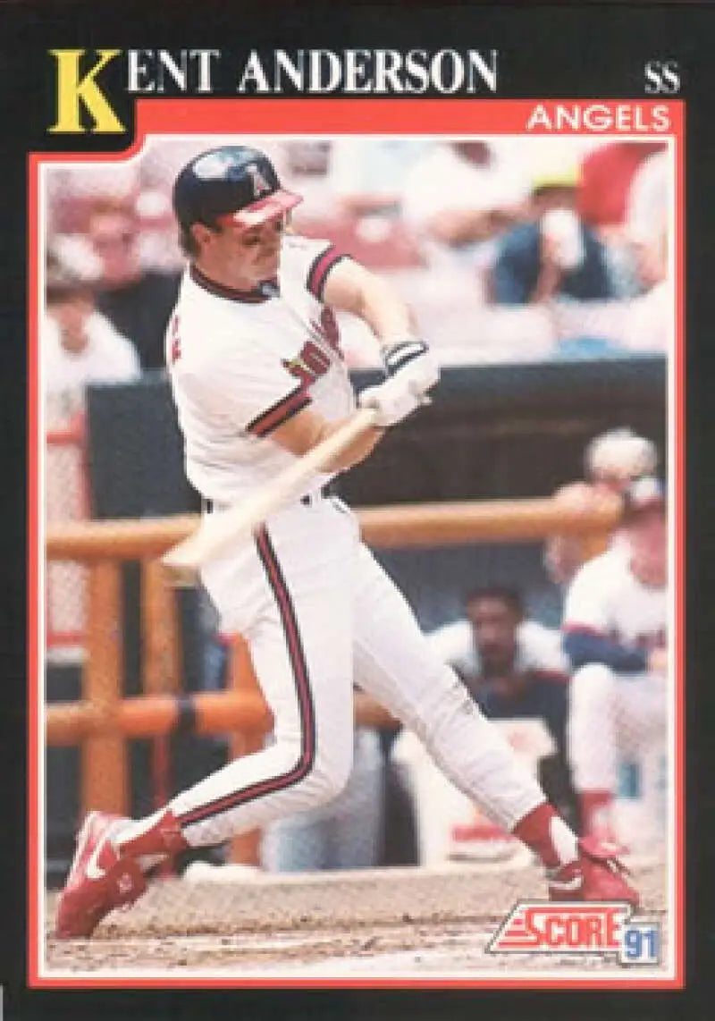 Kent Anderson swinging bat on California Angels baseball card 1991 Score #224