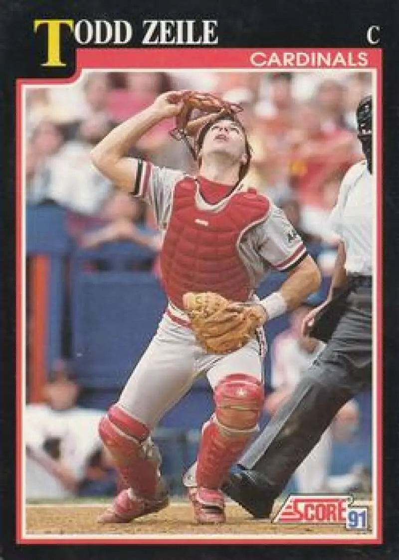 Todd Zeile in red catching gear on a St. Louis Cardinals baseball card