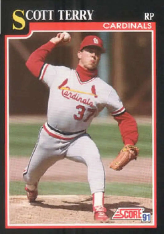 Scott Terry baseball card of St. Louis Cardinals pitcher in action mid-throw