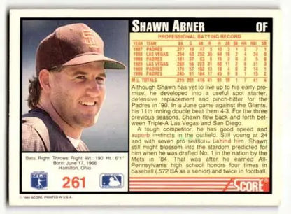 Shawn Abner baseball card from 1991 Score featuring San Diego Padres original gloss