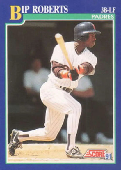 Baseball card of San Diego Padres player Bip Roberts in home uniform at bat