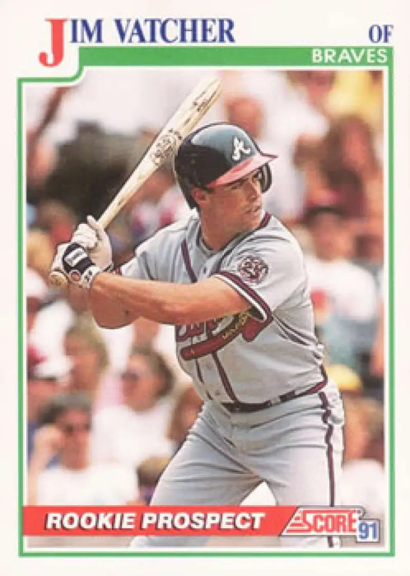 Jim Vatcher UER Atlanta Braves baseball card in gray uniform at bat