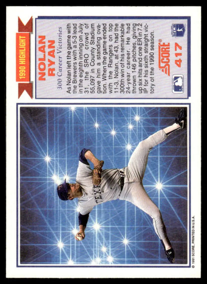 Baseball card featuring Nolan Ryan in high-kick delivery for Texas Rangers