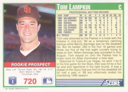 Baseball card of Tom Lampkin in San Diego Padres uniform with brown cap