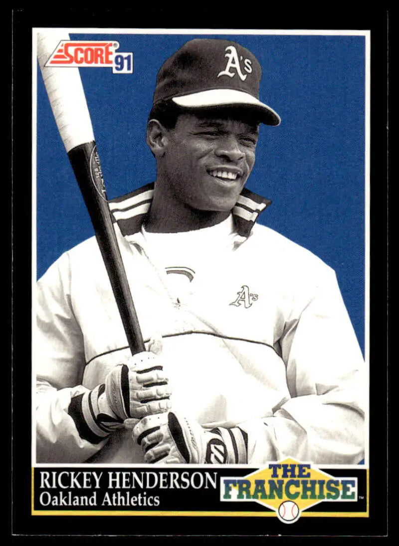 Rickey Henderson 1991 Score baseball card featuring Oakland Athletics player with bat