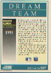 Roberto Alomar baseball card 1991 Score San Diego Padres Dream Team collectible