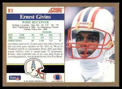 Ernest Givins Houston Oilers football card 1991 Score #81 text-align center display