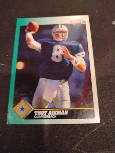 Troy Aikman 1991 Score #225 football card featuring Dallas Cowboys star player