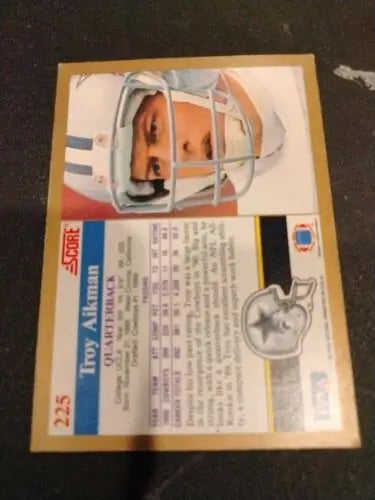 Troy Aikman 1991 Score football card featuring Dallas Cowboys star quarterback