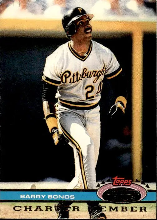 Pittsburgh Pirates player Barry Bonds swinging bat in 1991 Stadium Club Charter Member card