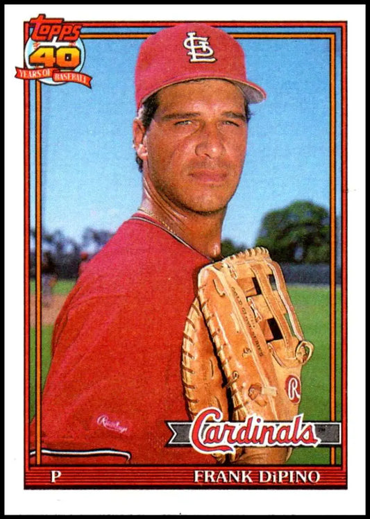 Frank DiPino baseball card featuring St. Louis Cardinals pitcher in red uniform