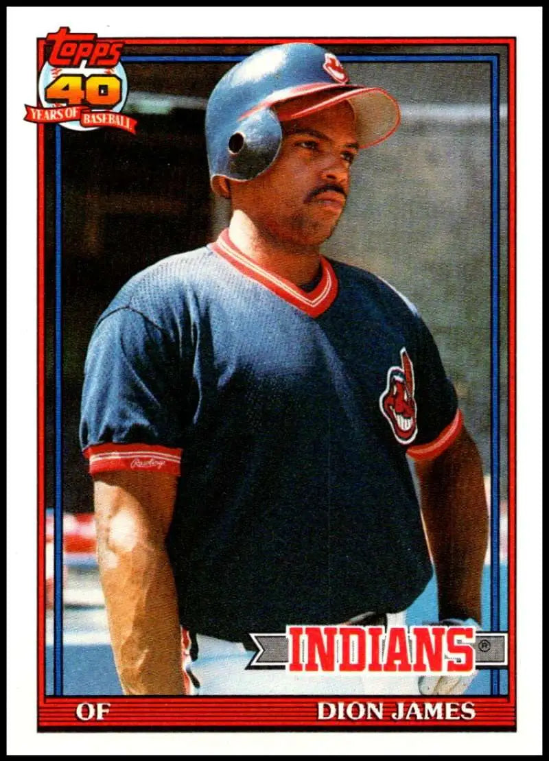 Dion James Cleveland Indians baseball card showing player in navy uniform and helmet