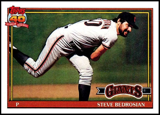 Baseball pitcher Steve Bedrosian in San Francisco Giants uniform delivering a pitch