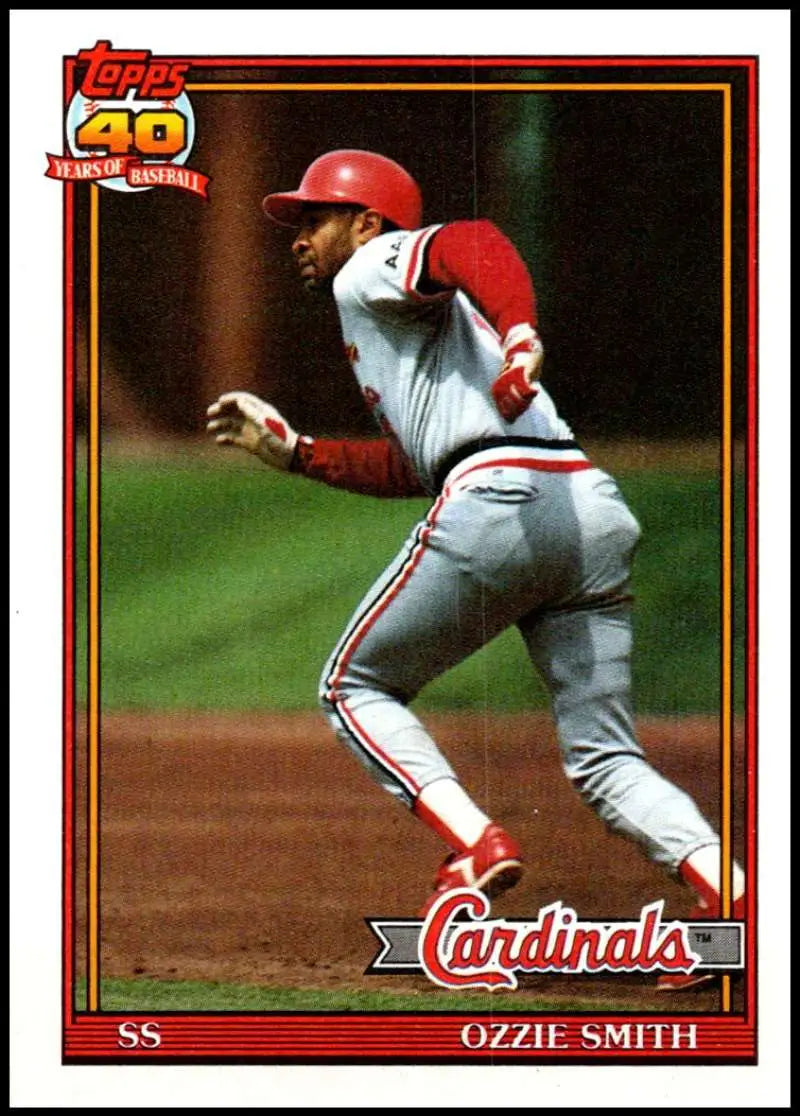 Ozzie Smith running on base path in 1991 Topps St. Louis Cardinals baseball card