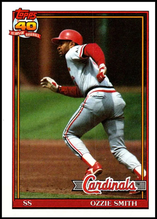 Ozzie Smith running on base path in 1991 Topps St. Louis Cardinals baseball card