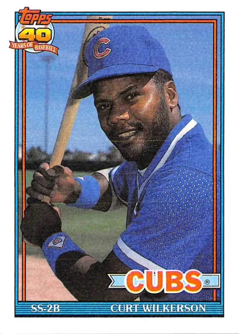 Curtis Wilkerson Chicago Cubs baseball card in blue uniform holding a bat