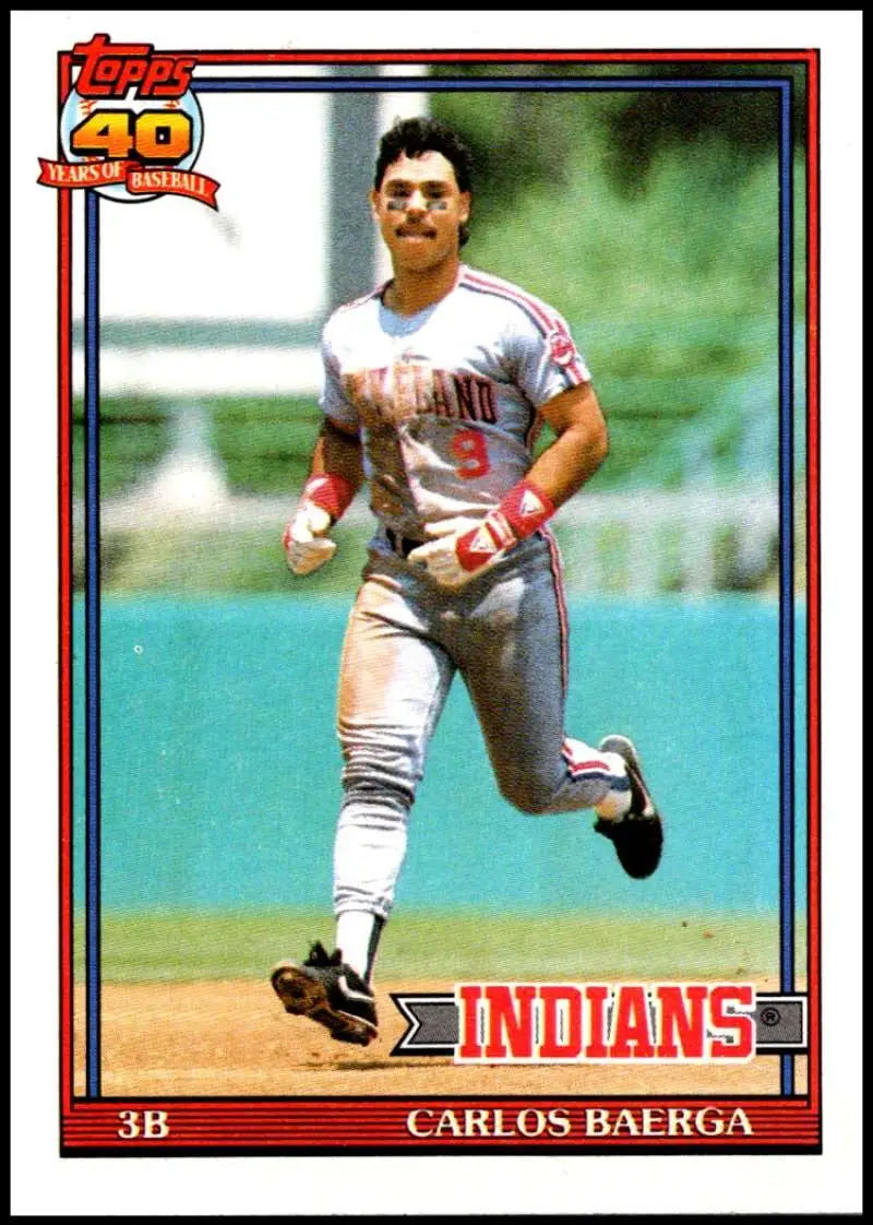 Carlos Baerga running on the field in a Cleveland Indians baseball card