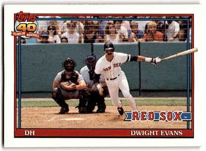 Boston Red Sox player Dwight Evans at bat in a game wearing his team uniform