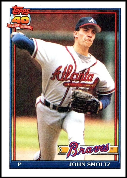 John Smoltz Atlanta Braves Baseball Card in white uniform with red lettering