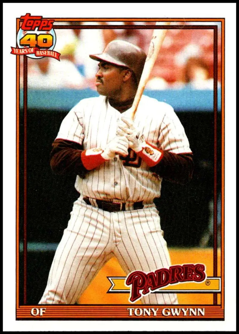 1991 Topps #180 Tony Gwynn baseball card featuring San Diego Padres player at bat