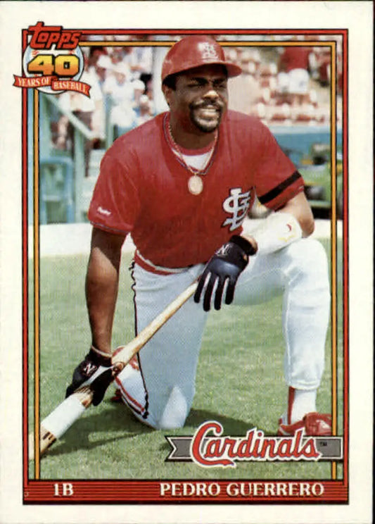 Pedro Guerrero kneeling with bat on 1991 Topps St. Louis Cardinals baseball card