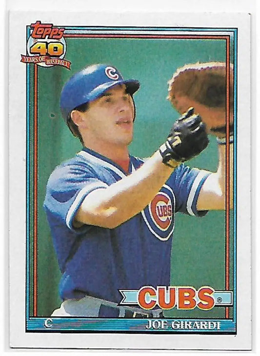 1991 Topps Joe Girardi Chicago Cubs Baseball Card in blue uniform and cap