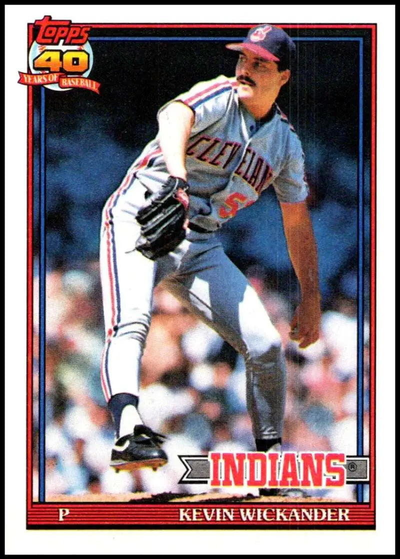 Cleveland Indians baseball card of Kevin Wickander in delivery motion, 1991 Topps #246