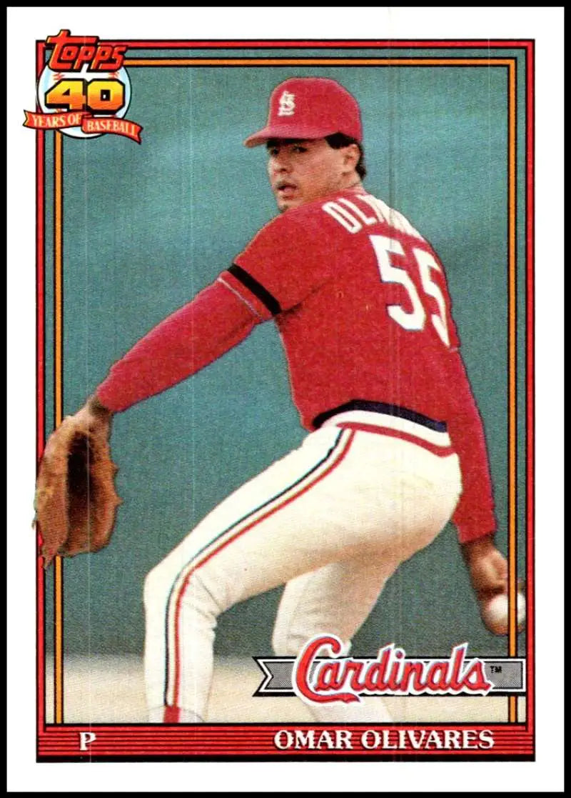 Omar Olivares rookie baseball card featuring St. Louis Cardinals pitcher in red uniform