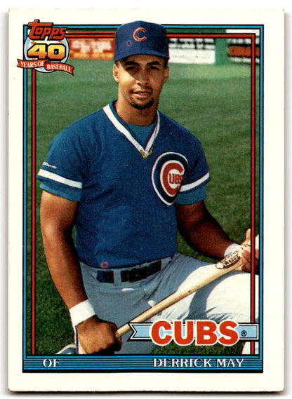 1991 Topps #288 Derrick May Chicago Cubs Baseball Card in blue uniform