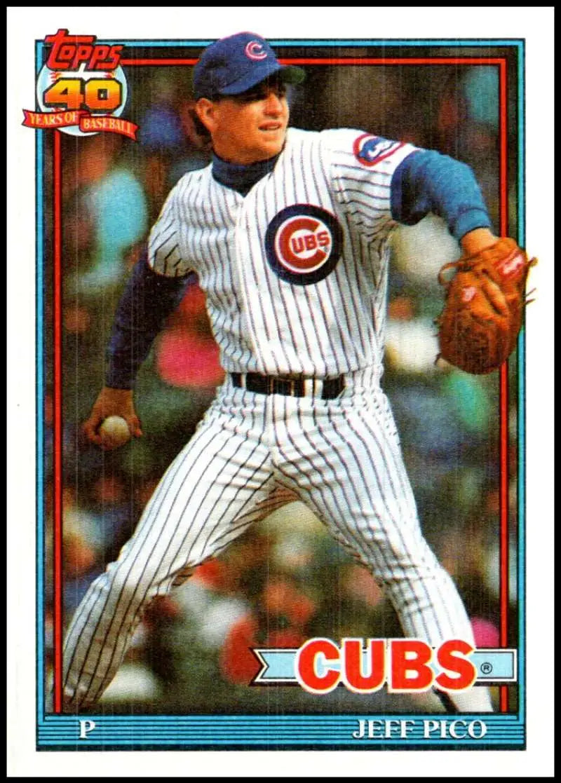 Jeff Pico 1991 Topps baseball card featuring Chicago Cubs pitcher in pinstriped uniform