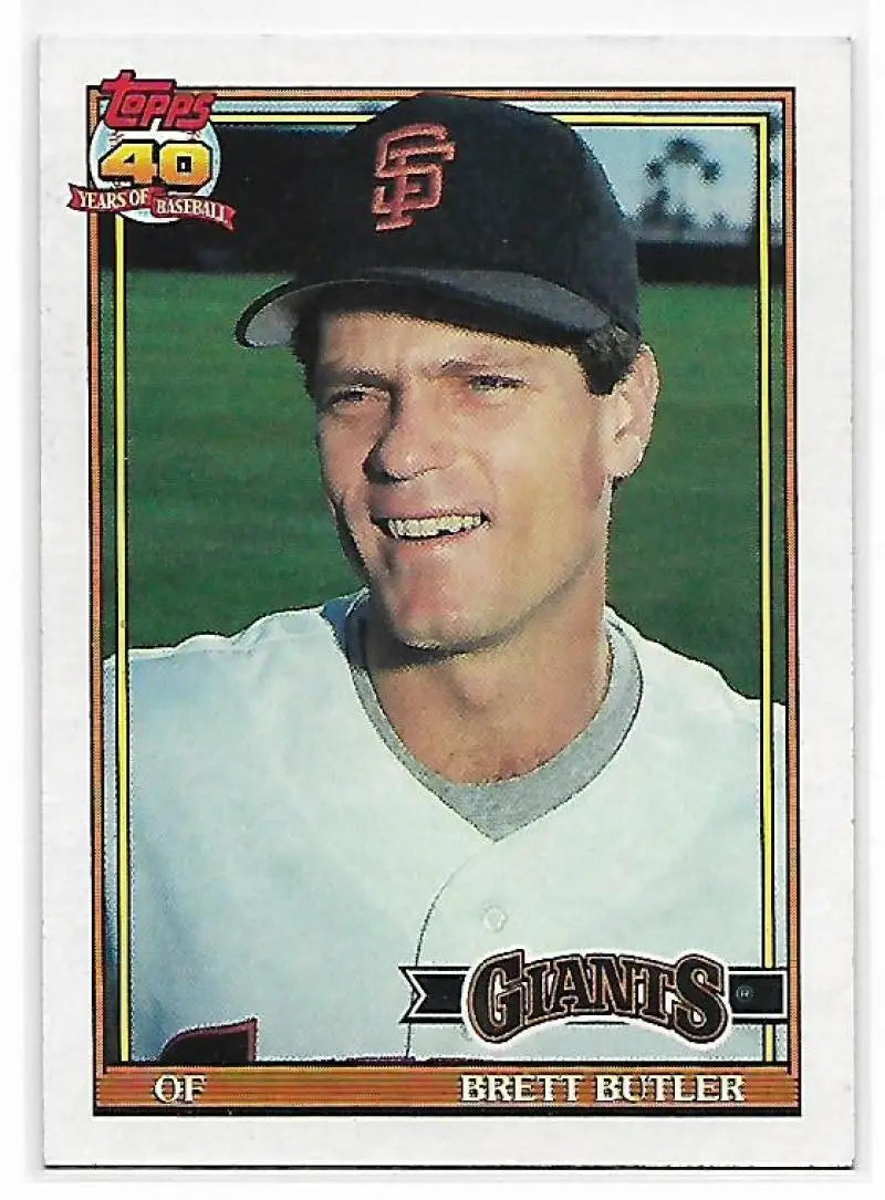 Brett Butler San Francisco Giants Baseball Card in black cap and white uniform