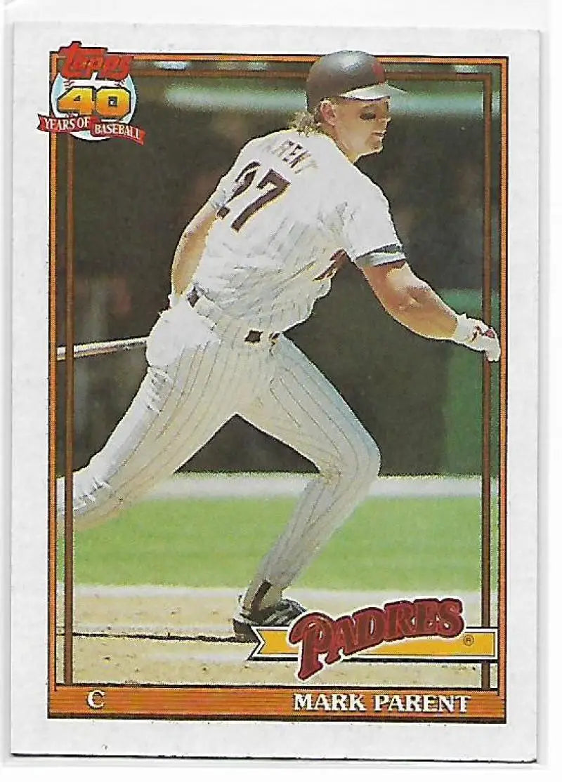 Mark Parent San Diego Padres baseball card, 1991 Topps #358, player at bat in pinstripes