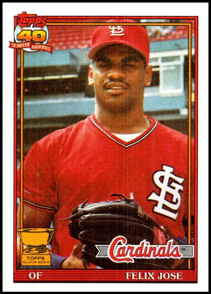 1991 Topps #368 Felix Jose NM-MT St. Louis Cardinals Baseball Card in red uniform