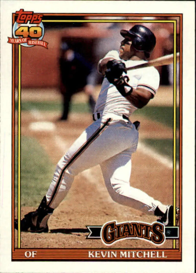 Baseball card of Kevin Mitchell batting in a white uniform for the San Francisco Giants