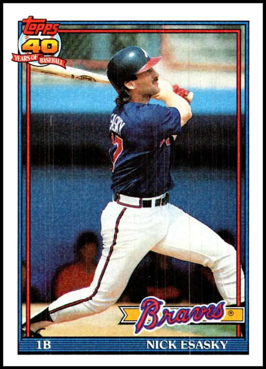 1991 Topps Nick Esasky Baseball Card featuring Atlanta Braves player at bat