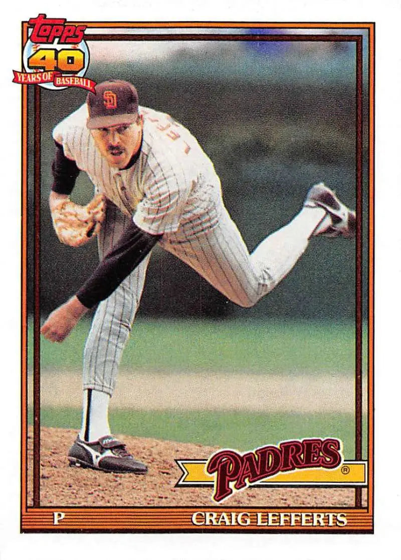 Baseball card of Craig Lefferts delivering for the San Diego Padres in 1991