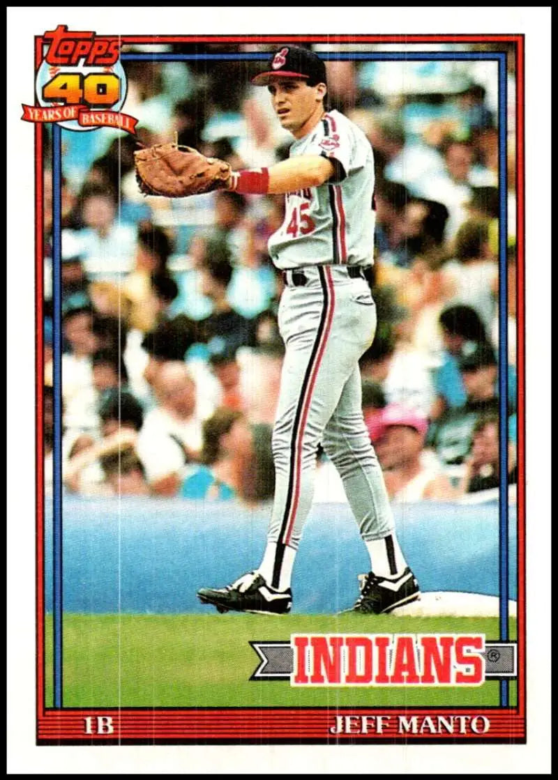 Cleveland Indians Jeff Manto baseball card in white uniform with red trim