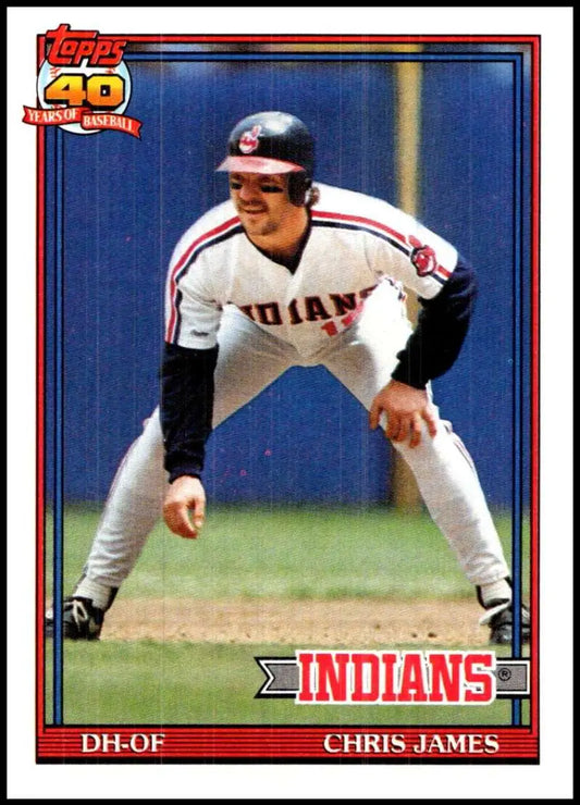 Cleveland Indians baseball card of Chris James in baserunning stance, 1991 Topps #494