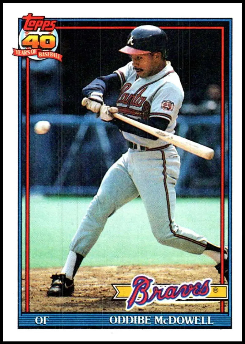 1991 Topps #533 Oddibe McDowell Atlanta Braves Baseball Card at bat in NM-MT condition