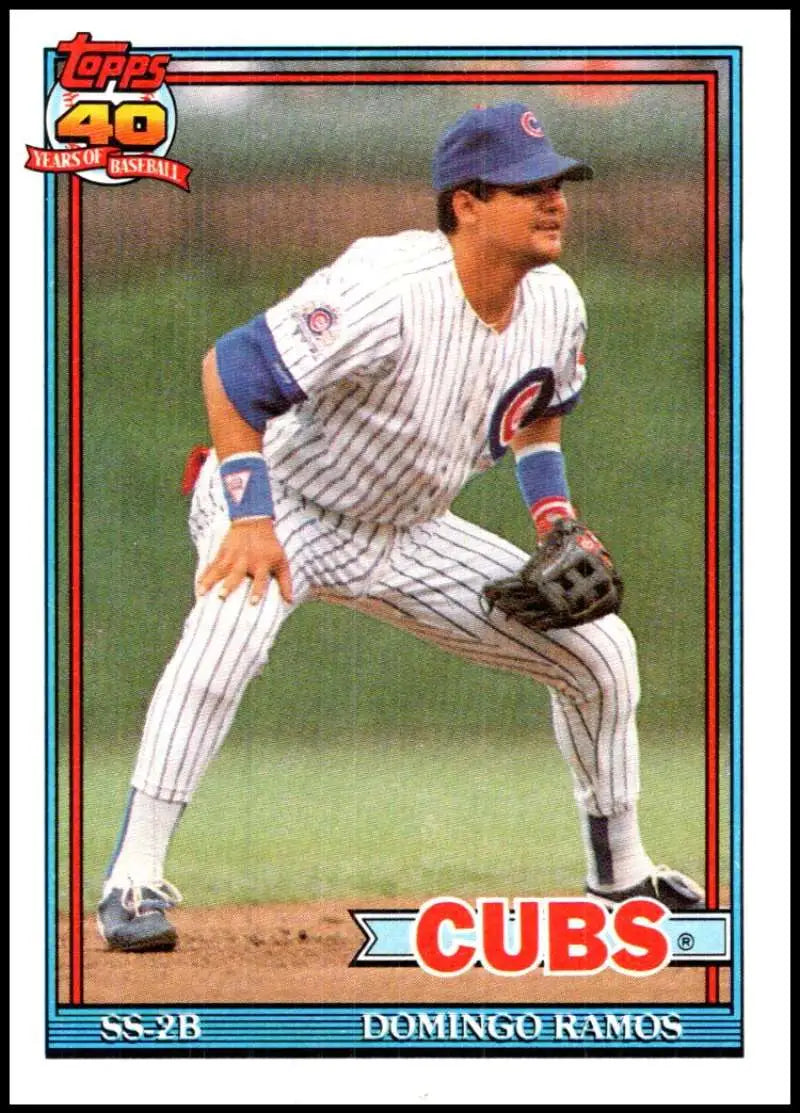 Baseball card of Domingo Ramos in a Chicago Cubs pinstriped uniform